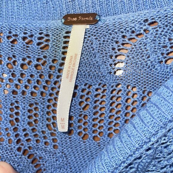 Free People M Colette Pointelle Crochet Sleeve Knit Pullover Top - Picture 5 of 6